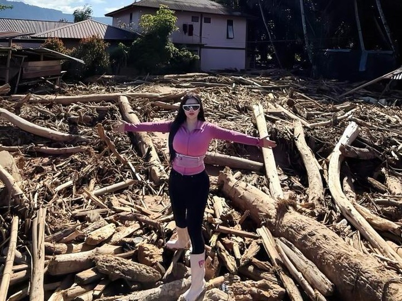 Novi Rizki Dihujat Netizen Akibat Pakaian Ketat Saat Berikan Bantuan di Sumatera