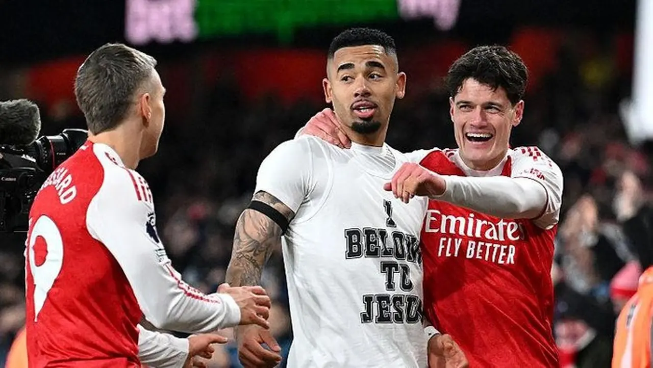 Gabriel Jesus Merayakan Golnya. (foto: Arsenal Fc Via Getty Images/stuart Macfarlane)