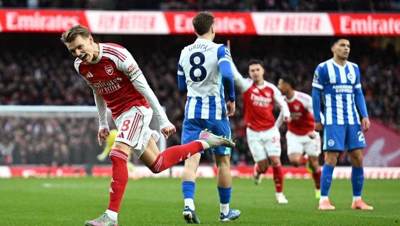 Arsenal Sementara Unggul 1-0 atas Brighton Berkat Gol Martin Odegaard di Babak Pertama
