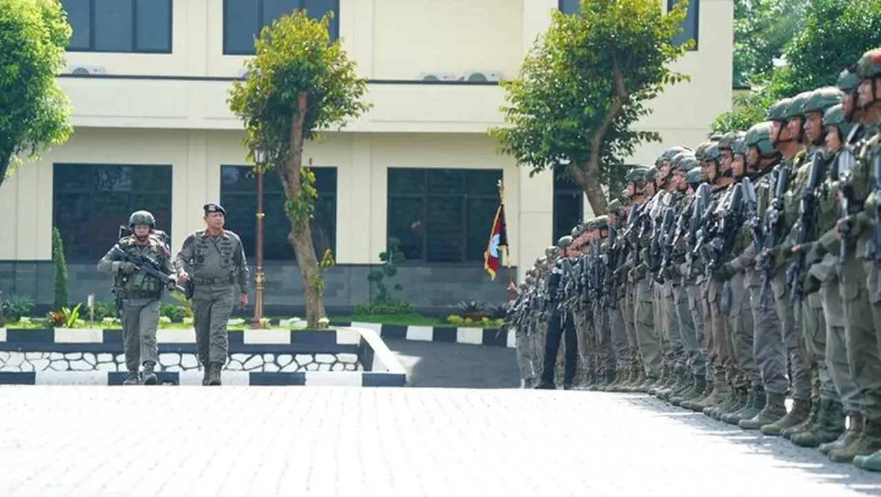 Foto: Korps Brimob Polri Menggelar Upacara Penyambutan 446 Pasukan Operasi Damai Cartenz 2025. (dok.istimewa)