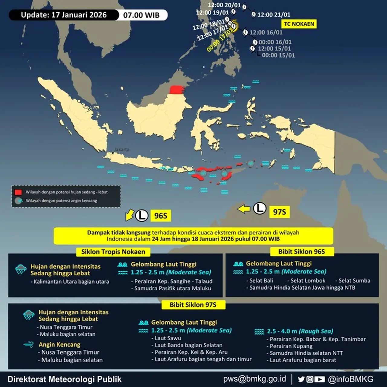 Bmkg Mendeteksi Dua Bibit Siklon Tropis Dan Satu Siklon Tropis. Warga Kaltara, Ntt, Dan Maluku Bagian Selatan Diminta Waspada Hujan Lebat Dan Gelombang Tinggi. (dok Bmkg)