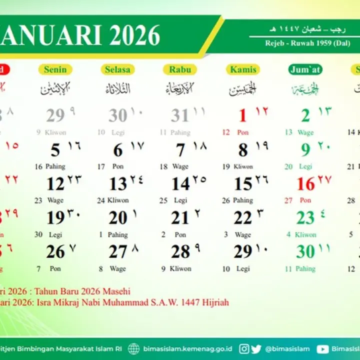 Kemenag Rilis Kalender Hijriah Indonesia 2026, Cek Tanggal Libur Nasional dan Hari Besar Islam