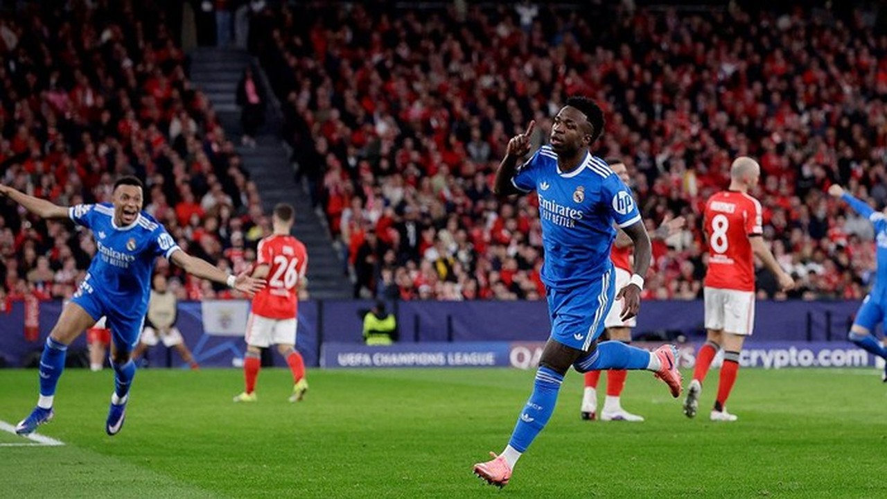 Vinicius Jr. Cetak Gol Indah, Real Madrid Taklukkan Benfica 1-0 di Leg Pertama Liga Champions