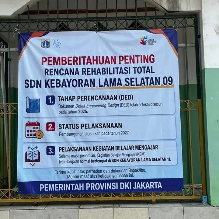 Bangunan SDN Kebayoran Lama Selatan 09 Roboh Sejak 2 Tahun Lalu, Ratusan Siswa Terpaksa Belajar Siang Hari