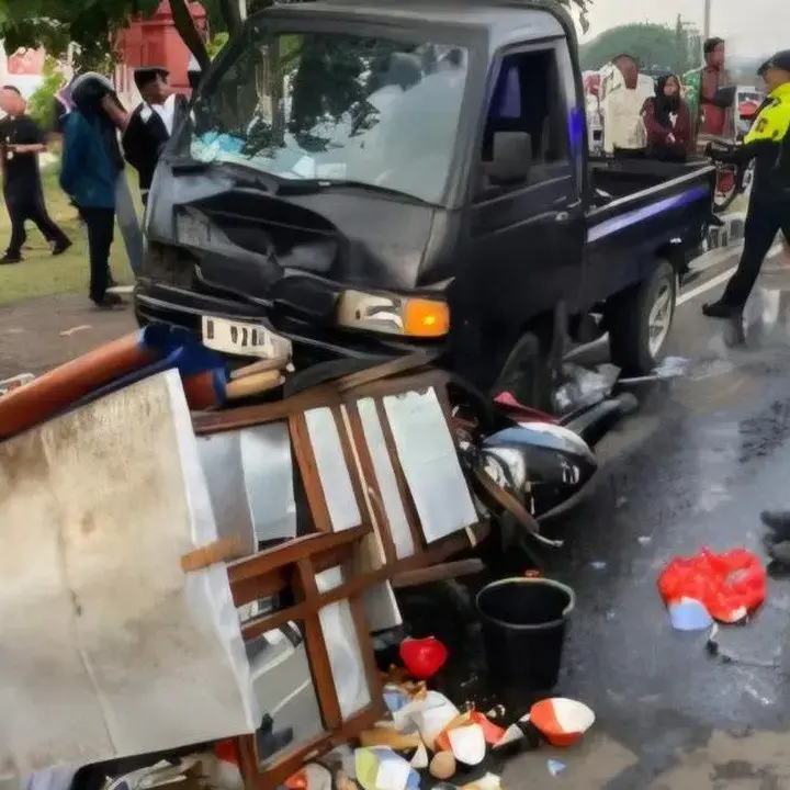 Pikap Oleng di Pakansari Bogor, Tabrak Pesepeda, Motor, dan Gerobak Bakso